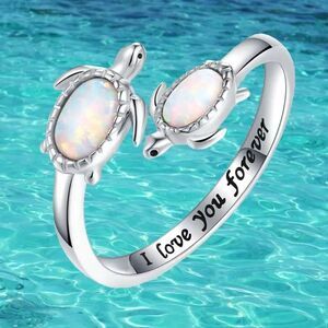 1pc Inspirational Fashion Ocean Theme Turtle Ring Ring with "I Love You Forever"